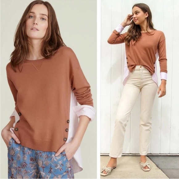 Veronica Beard Sionne Mixed Media Pullover Sweater in Clay and Pink Large - Picture 1 of 14
